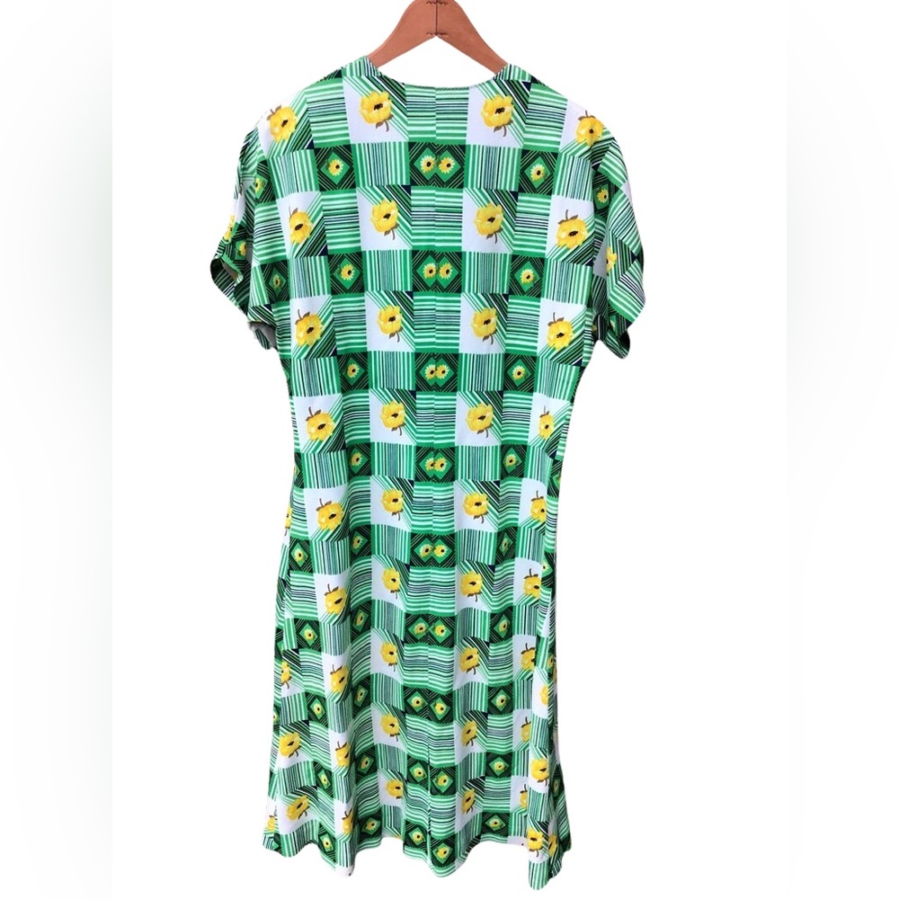 70s Bright green & yellow Vintage floral House dress Polyester geometric 1970s - Picture 4 of 7